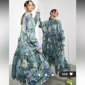 ASOS EDITION button front smock with tiered ruffles midi dress in floral print